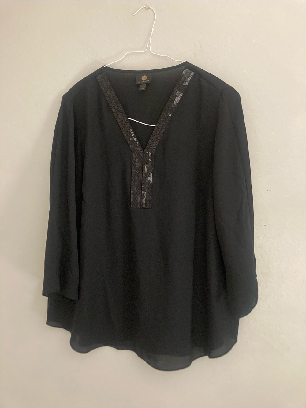 JM Collection Black Sequin-Trim V-Neck Tunic